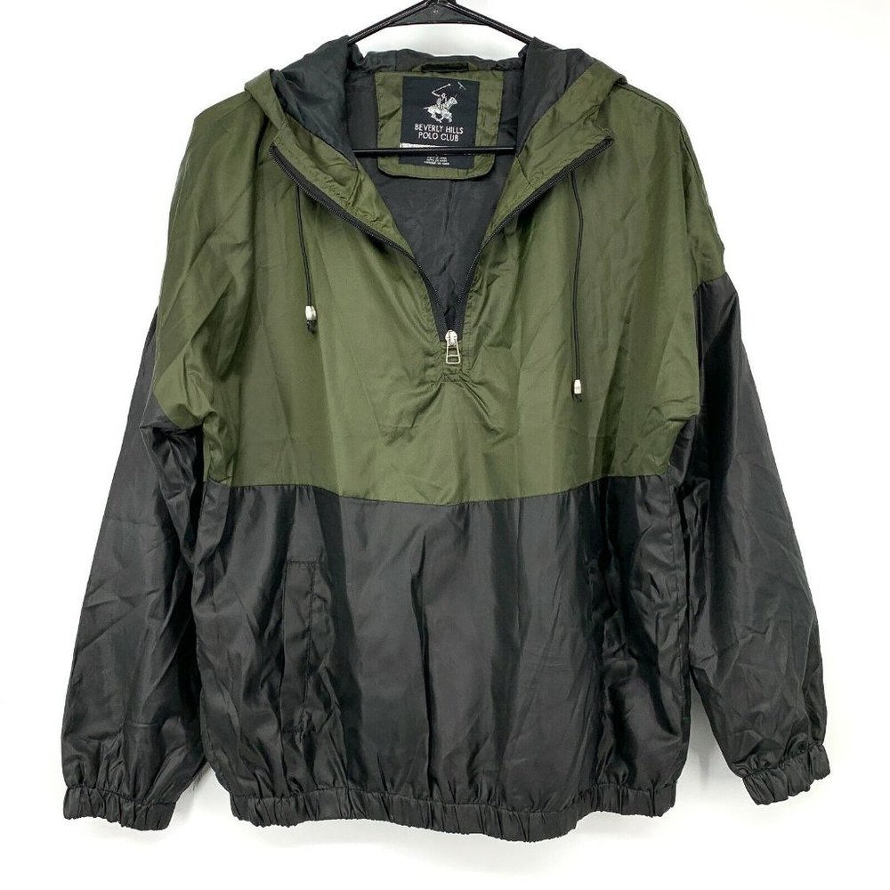 Beverly Hills Polo Club Jacket Green Black Hooded 1/4 Zip